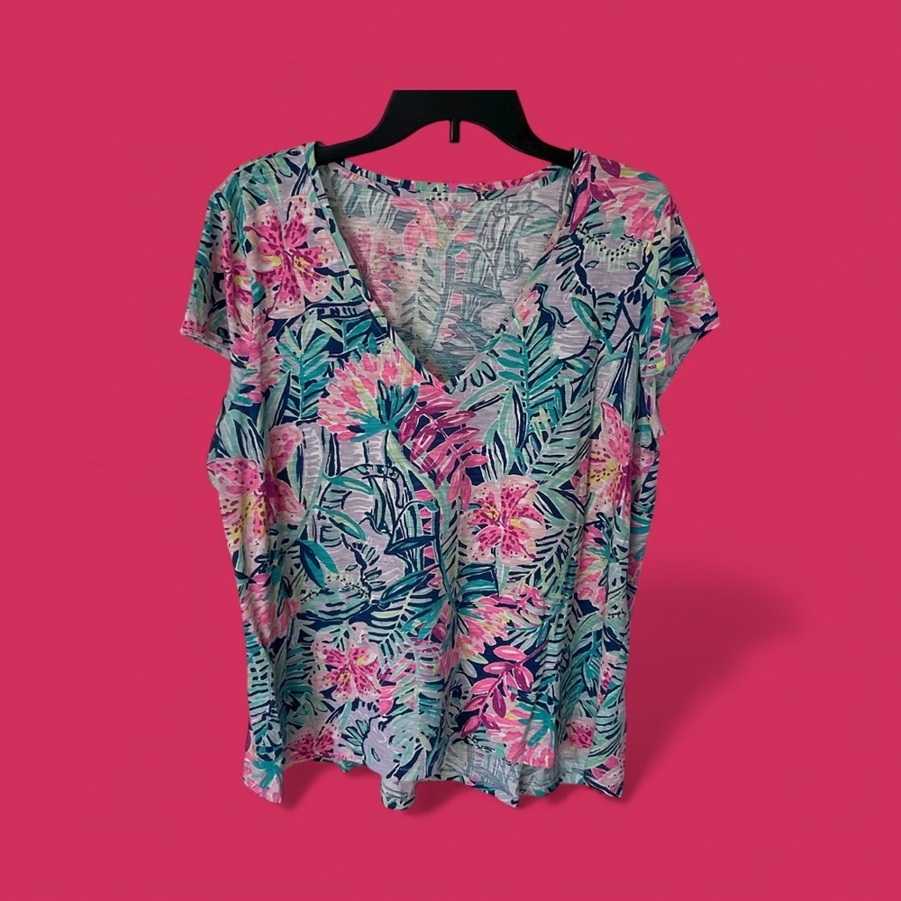 Lilly Pulitzer Tropical Floral Blouse - Pink and Green